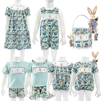 Tenues de jour de Pâques pour bébé en coton biologique Barboteuse à bulles Lapins Applique Jonjon Jumpsuit Toddler Boys Barboteuses smockées de Pâques