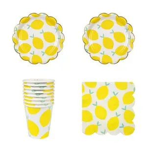 Forniture per feste estive piatti di carta al limone giallo tazze tovaglioli festa di compleanno Baby Shower stoviglie fai da te-8 pz/set KPT357