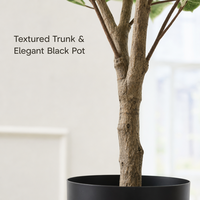 Ficus artificiel réaliste de 90 cm, figuier pleureur variegé avec pot noir pour la décoration de salon, chambre ou étagère