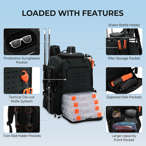 Bait <span class=keywords><strong>Boss</strong></span> Pro Grand <span class=keywords><strong>sac</strong></span> à dos <span class=keywords><strong>de</strong></span> pêche 45L avec porte-canne et 4 boîtes <span class=keywords><strong>de</strong></span> matériel <span class=keywords><strong>de</strong></span> pêche <span class=keywords><strong>Sac</strong></span> <span class=keywords><strong>de</strong></span> rangement décontracté pour équipement <span class=keywords><strong>de</strong></span> pêche - Product Image 4