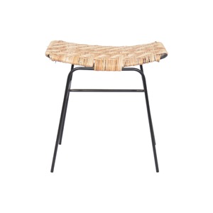 Handmade Natural <b>Vintage</b> Style Woven Rattan <b>Stool</b> Modern Armless Outdoor Dining Bar Party Living Room Restaurant Metal Frame - Product Image 2