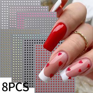 8 Piezas de Adhesivos 3D para <span class=keywords><strong>Uñas</strong></span> con Diseño de Corazones Rojos, Negros y Blancos, Calcomanías Adhesivas para <span class=keywords><strong>Uñas</strong></span>, Decoración de Manicura - Product Image 1
