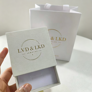 Luxury <b>White</b> Rigid Cardboard Jewelry <b>Box</b> With Ribbon Handle Paper <b>Gift</b> Bag Custom Gold Foil Logo Ring Earring Necklace Bracelet - Product Image 4