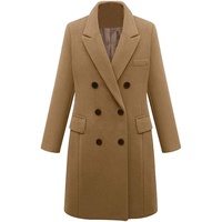 Manteaux d'Hiver Élégants Grande Taille Femme, Pardessus en Laine Revers Camel, Manteau Long Coupe-Vent, Veste Noire 5XL
