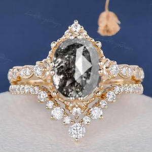 Vintage Rose <b>Gold</b> Plated Sandstone <b>Cocktail</b> <b>Ring</b> Women's Pave Setting Round Brilliant Cut Diamond Engagement <b>Ring</b> - Product Image 2