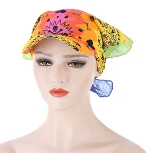 New sunscreen windproof skull printed square scarf with brim headscarf hat