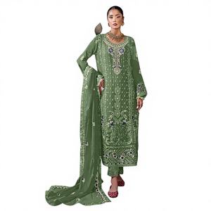 Salwar Kameez Pakistaní Elegante de Georgette de Seda Reversible Bordado en 4 Colores, el Más Vendido, para Fiestas, Noches de Sangeet y Cenas de Eid - Product Image 1