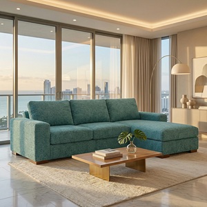 Divano Sezionale Moderno a L <span class=keywords><strong>Modena</strong></span> con Opzioni di Tessuto Personalizzabili, Gambe in Legno Verde Smeraldo Hepburn - Ingrosso - Product Image 1