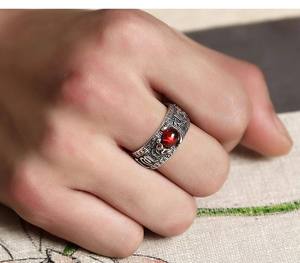 Wholesale Antique <b>Silver</b> Unisex Buddhist Cloud Lucky Open <b>Adjustable</b> China Traditional Culture Wealth Pixiu Lucky <b>Ring</b> - Product Image 4
