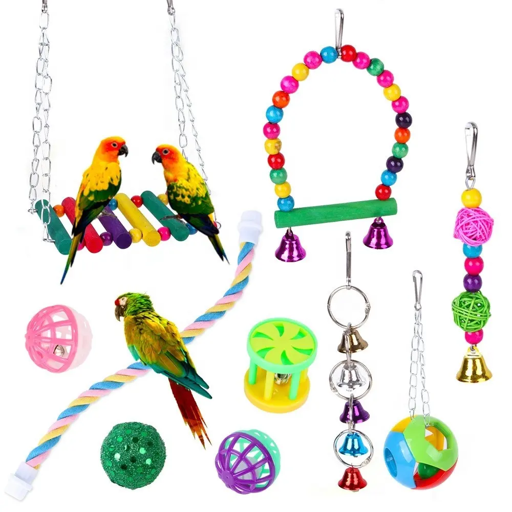 10 Piece/Set Bird Chew Brinquedos Pet Bird Cage Hammock Swing Toy Mastigação Brinquedos para Pássaros