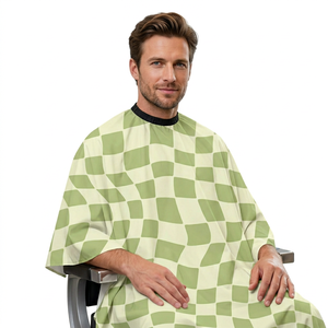 Cape de barbier personnalisée en polyester, résistante à l'eau et antistatique, motif carreaux avocat fondu, pour usage en salon de coiffure - Product Image 1