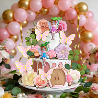 Großhandel 24 Stück Bohemian Blumen- und Palmblatt-Kuchendekoration, Spiegel-Schaumstoffbälle, Regenbogen Happy Birthday Cake Topper Zubehör