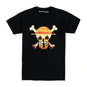 T-shirt Straw Hat Crew nera con design Sunset Skull, taglia unisex per adulti - Product Image 2