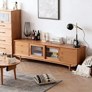 Mueble para TV y mesa de centro de madera maciza, 1,8 m, 2 m, 2,2 m, muebles de sala de estar de estilo escandinavo para apartamentos pequeños - Product Image 1