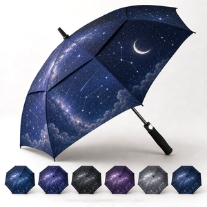 Paraguas de Golf con Estampado de Cielo Estrellado Azul Intenso, Paraguas Recto Grande Resistente al Viento, Diseño Personalizado, Equipo para Lluvia al Aire Libre - Product Image 1
