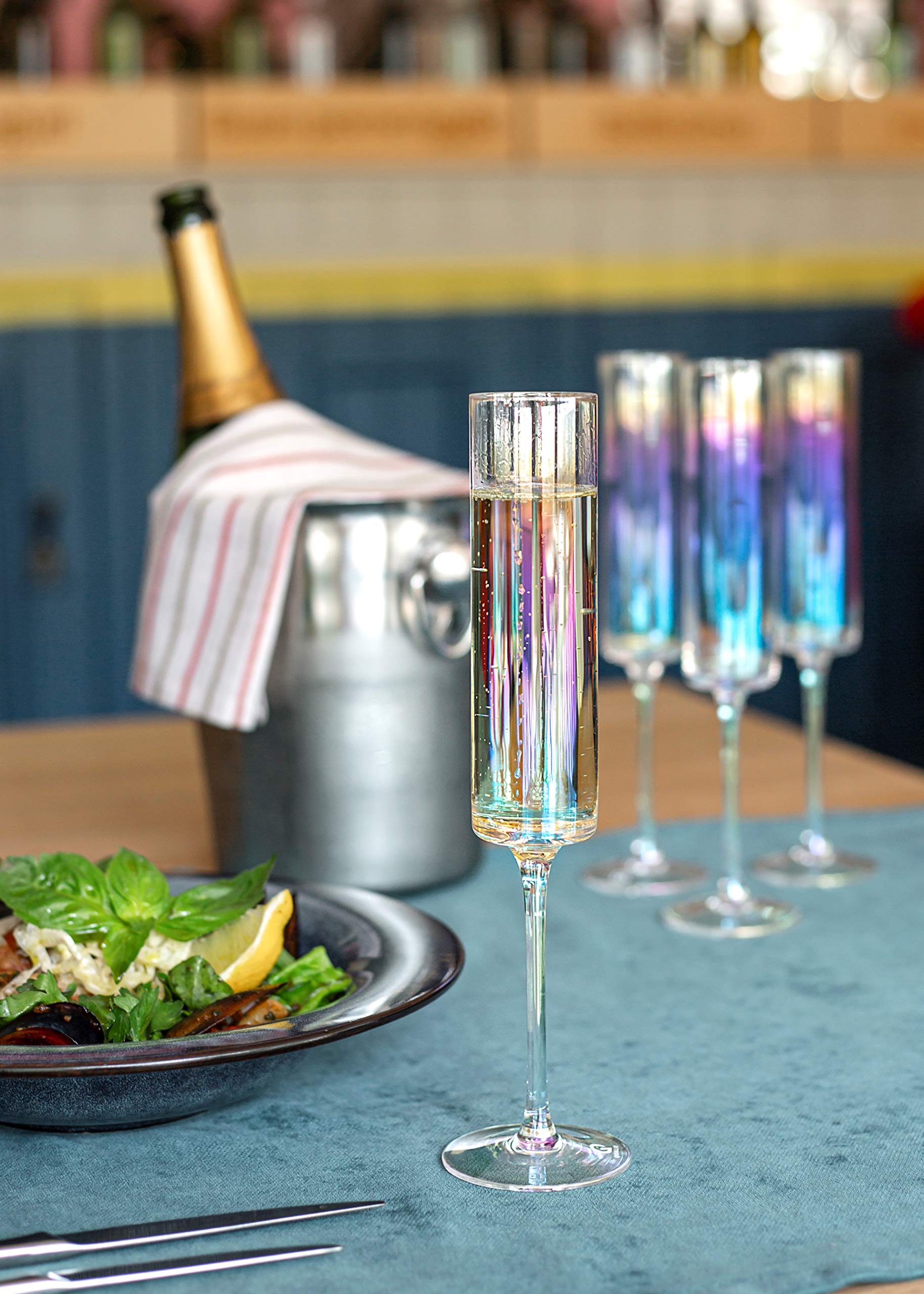 Pearly Iridescent Champagne Flutes - Modern Crystal Glass Wine Glass -  Perfect for Gifts and Daily Use