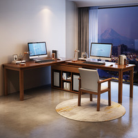 Escritorio de Madera Sólida con Librero Integrado, Escritorio Combinado para Estudiantes, Escritorio de Estudio y Escritura, Escritorio de Oficina para Dos Personas, Modelo FJX928