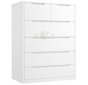 White Bedroom Vanity with 6 Wooden Drawers, Tall Cabinet &amp; Modern Smooth Metal <strong>Slides</strong>, Handleless Design - Product Image 1