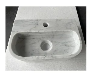 SHIHUI personalizzato singolo foro lucido forma ovale lavabo Design moderno naturale Carrara marmo bianco per i bagni dell'hotel