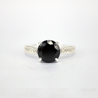 Bague en argent Sterling 925 pour fiançailles, grosse pierre noire, irrégulière, pierres coupées de princesse, personnalisée