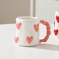 Tasses à thé en céramique 3D avec motif cœur en relief pour latte, thé chaud, cappuccino, lait