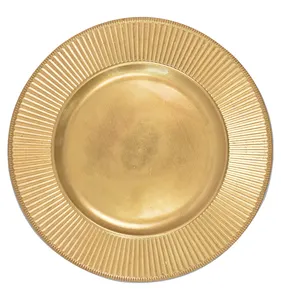 Runde dekorative Hochzeits teller Kunststoff Gold Ladegerät Platte unter 13 Zoll benutzer definierte Logo Party moderne Restaurants Teller Teller> 10