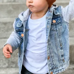 OEM Custom Hood Jean Jacket For Children Toddler Unisex Baby Boys Blue Denim Kids Jackets