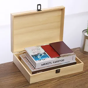 Luxury Solid Pine Flip Lid Wood Box With Hinged Lid Custom Design Logo Wooden Book Certification Wooden Organizer Box