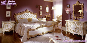 Muebles de dormitorio de madera de teca de diseño, cama de acabado antiguo con mesitas de noche, Maharaja, tamaño King - Product Image 3