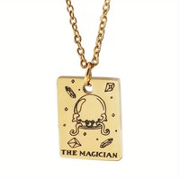 Pendentif astrologie carré vintage en acier inoxydable plaqué or pour femmes 12 horoscope signe du zodiaque collier de cartes de tarot bijoux