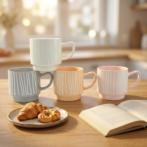 New Design Ceramic Porcelain Mug <b>Set</b> Stripe Geometric Embossed Pattern Dishwasher <b>Microwave</b> Safe for Presents Home Office Use - Product Image 6