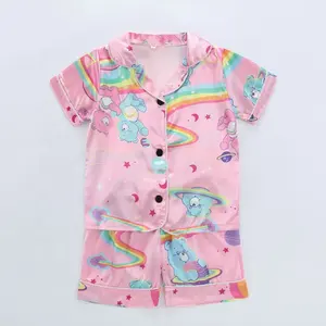 Летняя короткая пижама для девочек, плотная пижама для девочек, 2 шт., хлопковая бамбуковая Радужная Пижама, комплекты для детей