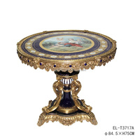 OE-FASHION italien luxe petite table français loisirs Vintage château tout cuivre peint à la main en céramique bleu salon meubles