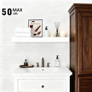 Ensemble de 3 étagères flottantes en bois massif de style farmhouse, étagères murales blanches pour la salle de bain, à placer au-dessus des toilettes - Product Image 3