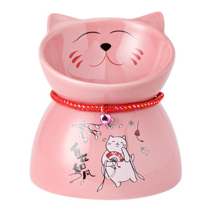 Comedero elevado Lucky Cat para gatos, color rosa con borde inclinado, tazón para alimentar mascotas - Product Image 5