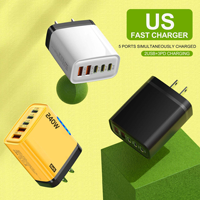 DENIXI PD240W Dual 2USB + 3PD Cargador RapidoaQC30 Lampe LED Chargeur rapide mural Convient pour la charge rapide aux États-Unis/UE.