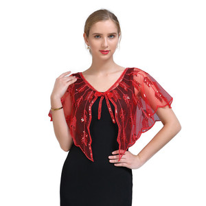 Elegante Capa <span class=keywords><strong>de</strong></span> Hombro con Lentejuelas Bordadas, Chal, Bufanda <span class=keywords><strong>de</strong></span> Poliéster, Diseño para Vestido <span class=keywords><strong>de</strong></span> <span class=keywords><strong>Fiesta</strong></span>, Accesorio - Product Image 1