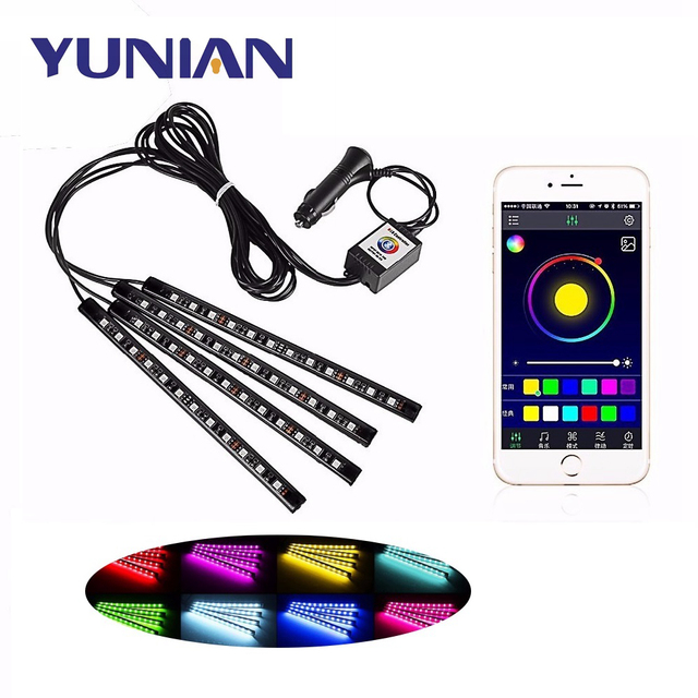 Car APP Intelligent Control 12LED Decorative Auto LED Atmosphere Neon Lamp Foot Brake Light RGB Car Foot Well Light