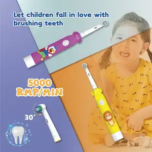 New Portable Kids Cute Cartoon Circular Battery Electric Toothbrush Ipx5 Waterproof Compatible With B Oral