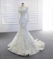 Robe de mariée sirène en dentelle perlée de luxe, couleur ivoire, avec traîne détachable pour femme, style robe de bal, vente en gros