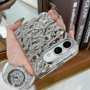 Funda de Teléfono de Lujo con Diseño 3D de Ondas de Agua, Electrochapada, Brillante, de PC Rígido, con Parte Trasera Irregular Arrugada para iPhone Duo Fold 18 - Product Image 6