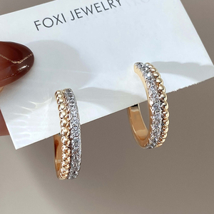 Trendy Women's Brass Jewelry <b>Studs</b> 14K Gold Plated Geometric C Shape Bling Zircon <b>Earrings</b> for Gift - Product Image 3