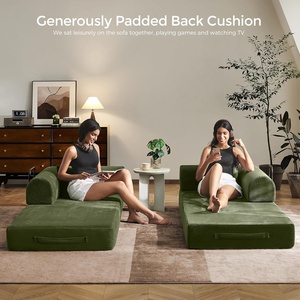 Canapé-lit convertible trois places avec structure fixe, accoudoirs amovibles, matelas pliant modulaire en velours côtelé pour petits espaces - Product Image 2