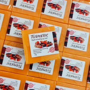 Hot Sale Turmeric Facial Dark Spots Remover Acne Lighten Handmade Soap Organic Bath Body Whitening Turmeric Soap