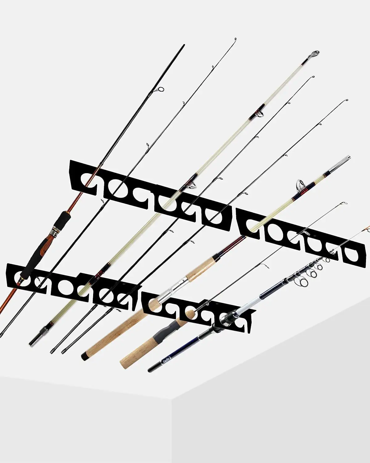 Rack per canne da pesca canna da pesca a parete o soffitto/supporto per canna da pesca il gancio di stoccaggio può contenere fino a 12 canne da pesca a parete (B10)