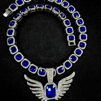 Collier unisexe de luxe léger, style niche, avec pendentif Ailes d'Ange, serti de diamants taille Asscher émeraude et pavé, sur chaîne à maillons Rock Candy, style Hip
