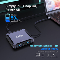 Cargador de escritorio de 240W, pantalla Digital, cargador rápido GaN, Cable retráctil de 100W, cargador de teléfono USB C para iPhone 17 Samsung MacBook
