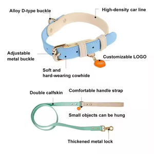 Collar de perro mascota de cuero de primera capa antipérdida de lujo personalizado patrón sólido etiqueta de nombre personalizada moderna para animales pequeños gatos - Product Image 2