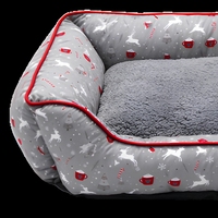 Lit carré pour animaux de compagnie de Noël, canapé-lit doux en peluche pour chien, lit pour chiot et chat imprimé festif, utilisation en intérieur