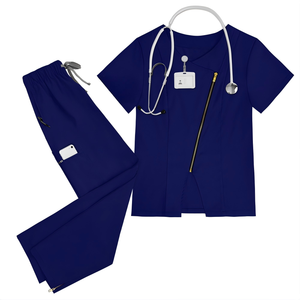 Ensemble de blouses médicales pour femmes, uniforme d'infirmière, tenue de travail, fermeture éclair sur le devant, manches courtes, tissu sergé, pour l'hôpital - Product Image 2